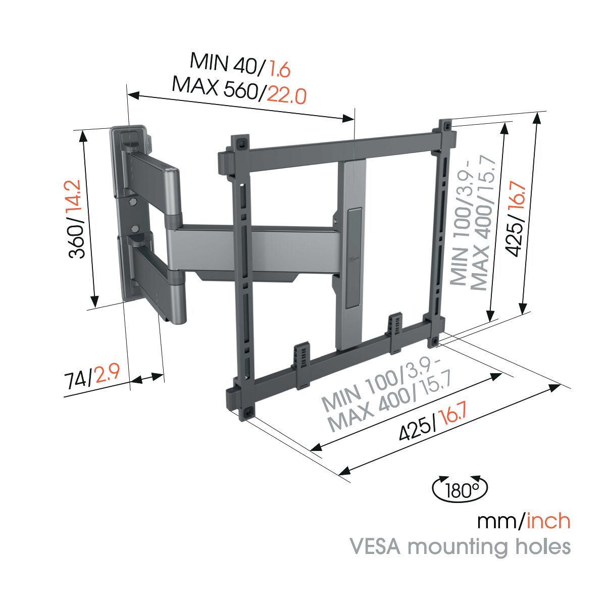 Vogels ELITE TVM5445 Schwenkbarer TV-Wandhalter für Geräte von 32"-65"