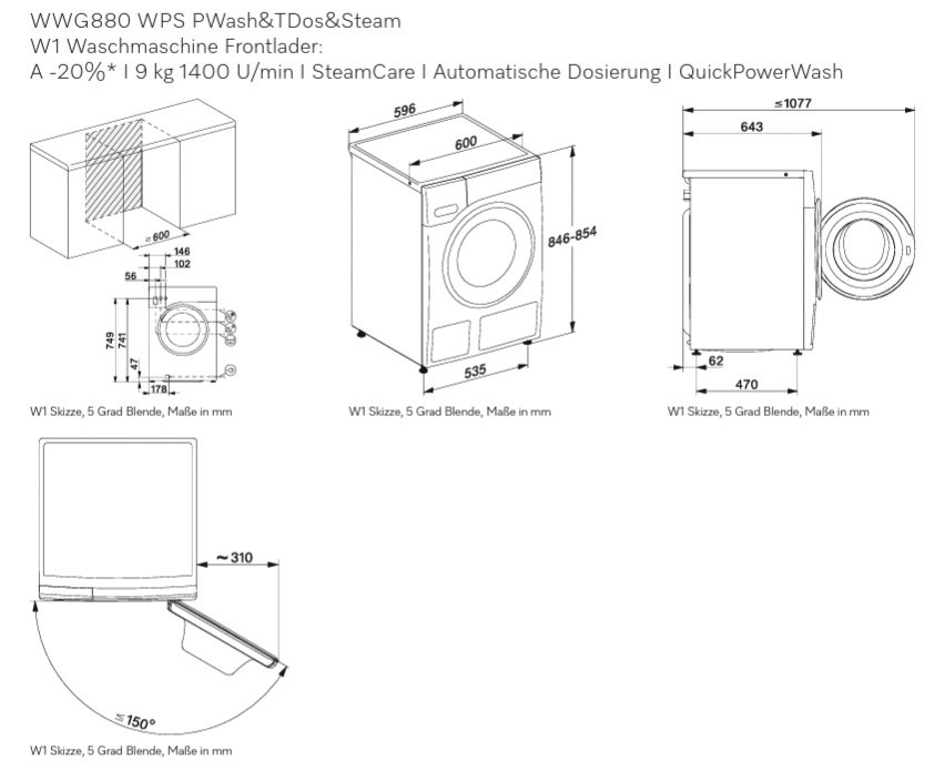 Miele WWG 880 WPS | W1 | 9 kg | 1.400 U/min | QuickPowerWash | SteamCare | TwinDos | EEK A