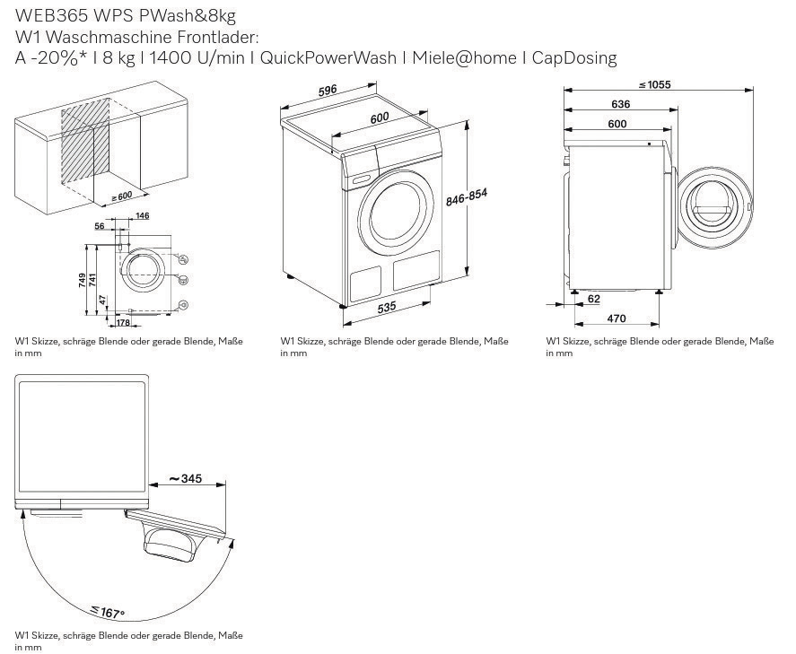 Miele WEB 365 WPS | W1 | 8 kg | 1.400 U/min  | QuickPowerWash | EEK A