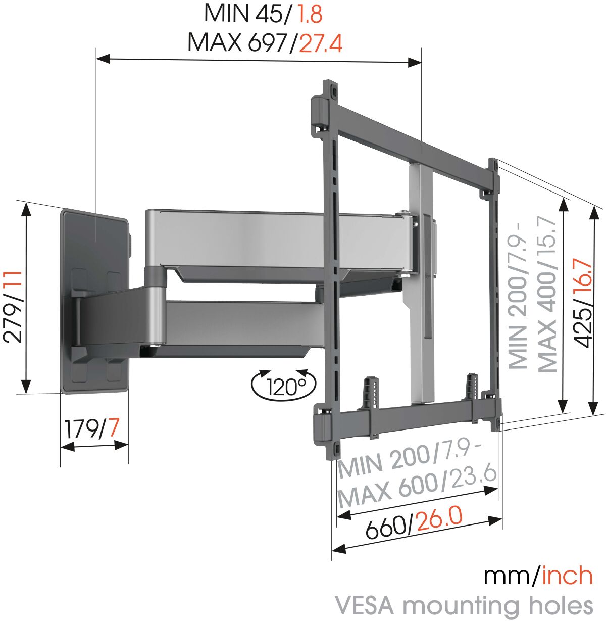 Vogels ELITE TVM5855 Schwenkbarer TV-Wandhalter für Geräte von 55"-100"