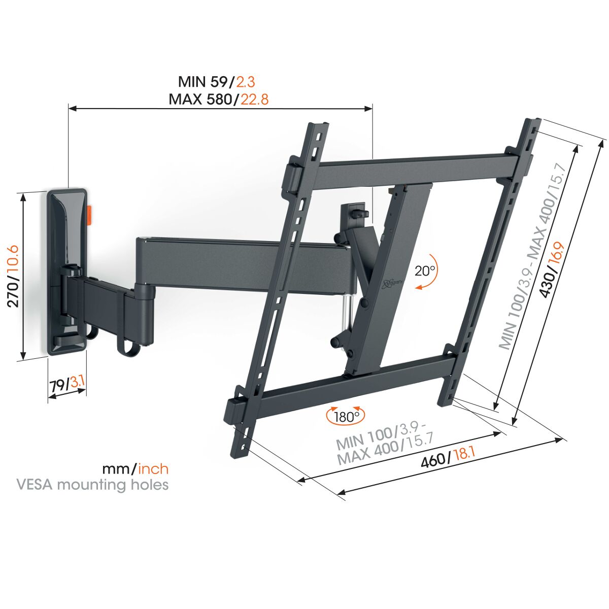 Vogels TVM3445 Schwenkbare TV-Wandhalterung bis 65 Zoll (Schwarz)
