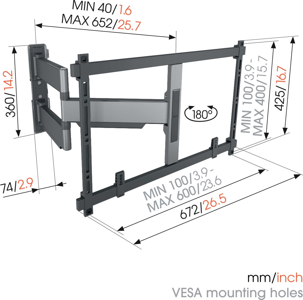 Vogels ELITE TVM5645 Schwenkbarer TV-Wandhalter für Geräte von 40"-77"