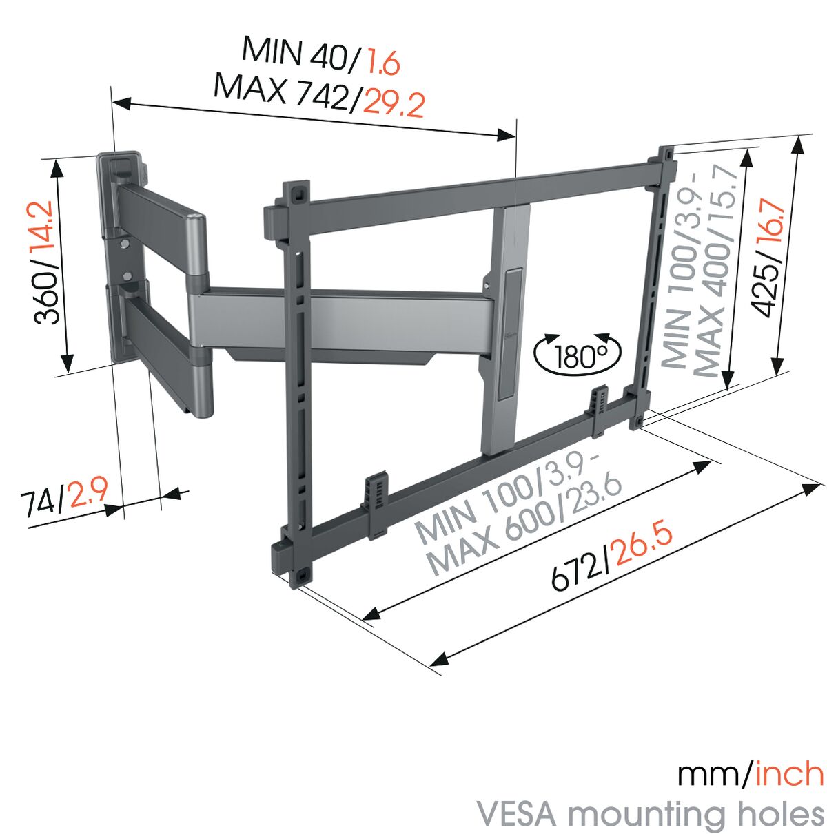 Vogels ELITE TVM5845 Schwenkbarer TV-Wandhalter für Geräte von 55"-100"