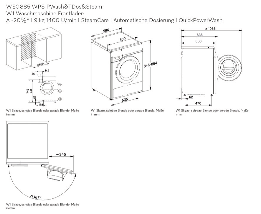 Miele WEG 885 WPS | W1 | 9 kg | QuickPowerWash | SteamCare | TwinDos | EEK A