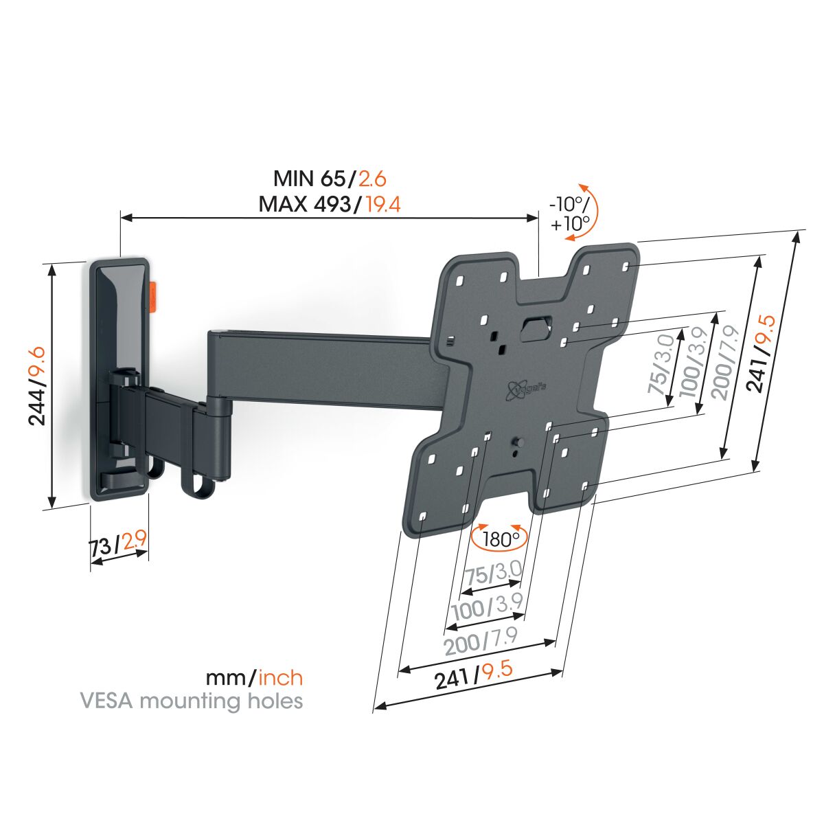 Vogels TVM3245 Schwenkbare TV-Wandhalterung bis 43 Zoll (Schwarz)