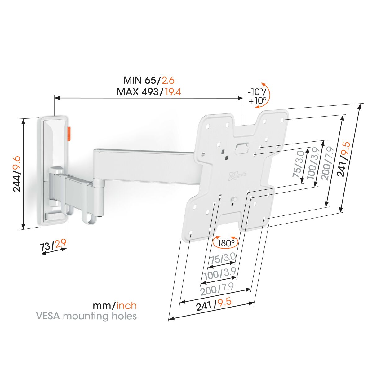 Vogels TVM3245 Schwenkbare TV-Wandhalterung bis 43 Zoll (Weiß)