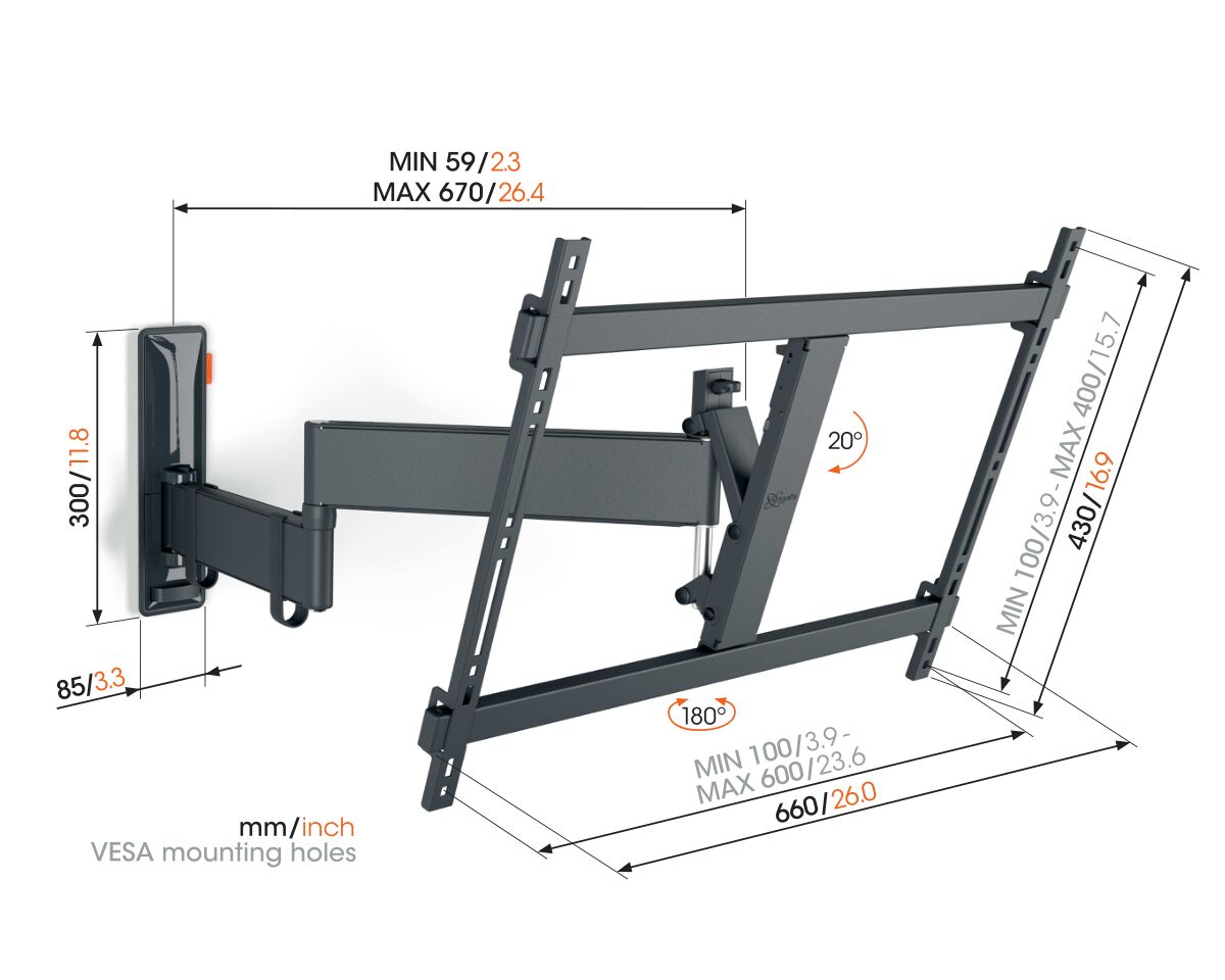 Vogels TVM3645 Schwenkbare TV-Wandhalterung bis 77 Zoll (Schwarz)