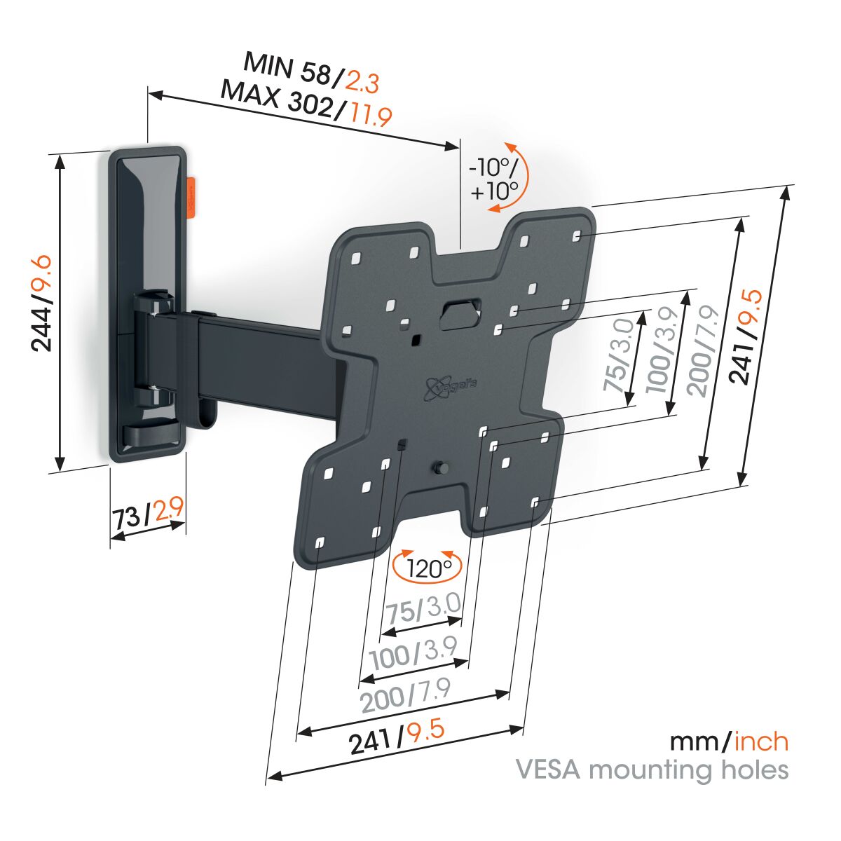 Vogels Comfort TVM3225 Schwenkbare TV-Wandhalterung bis 43 Zoll