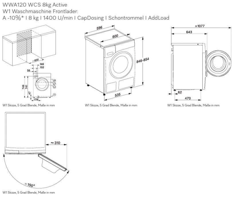 Miele WWA 120 WCS Active | 8 kg | W1 | 1.400 U/min | 72 dB | EEK A